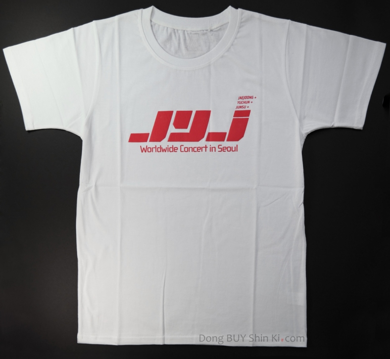unboxing white JYJ t-shirt with red logo WorldWide Concert in Seoul